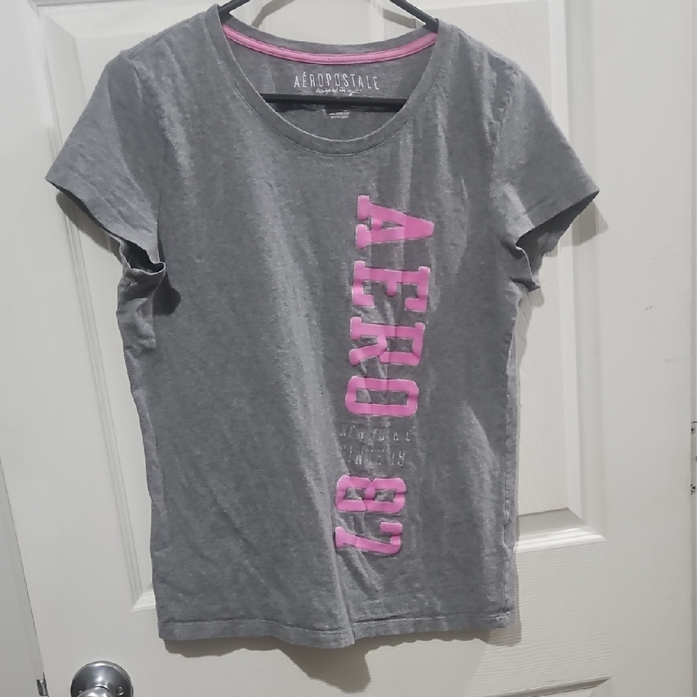 Aeropostale Women's Gray Tee with Pink Logo Baby‎ TShirt  SIZE XLARGE